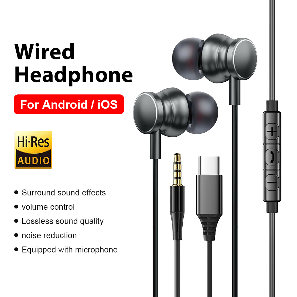 Home Cinema Amazon - Type C Wired Headphones 3.5mm HiFi