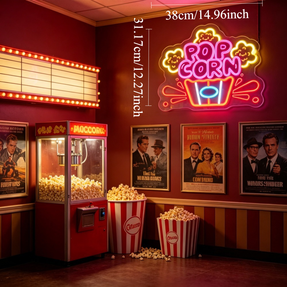 Popcorn Movie Cinema Neon Sign - Home Cinema Wall Lights บทวิจารณ์และราคา