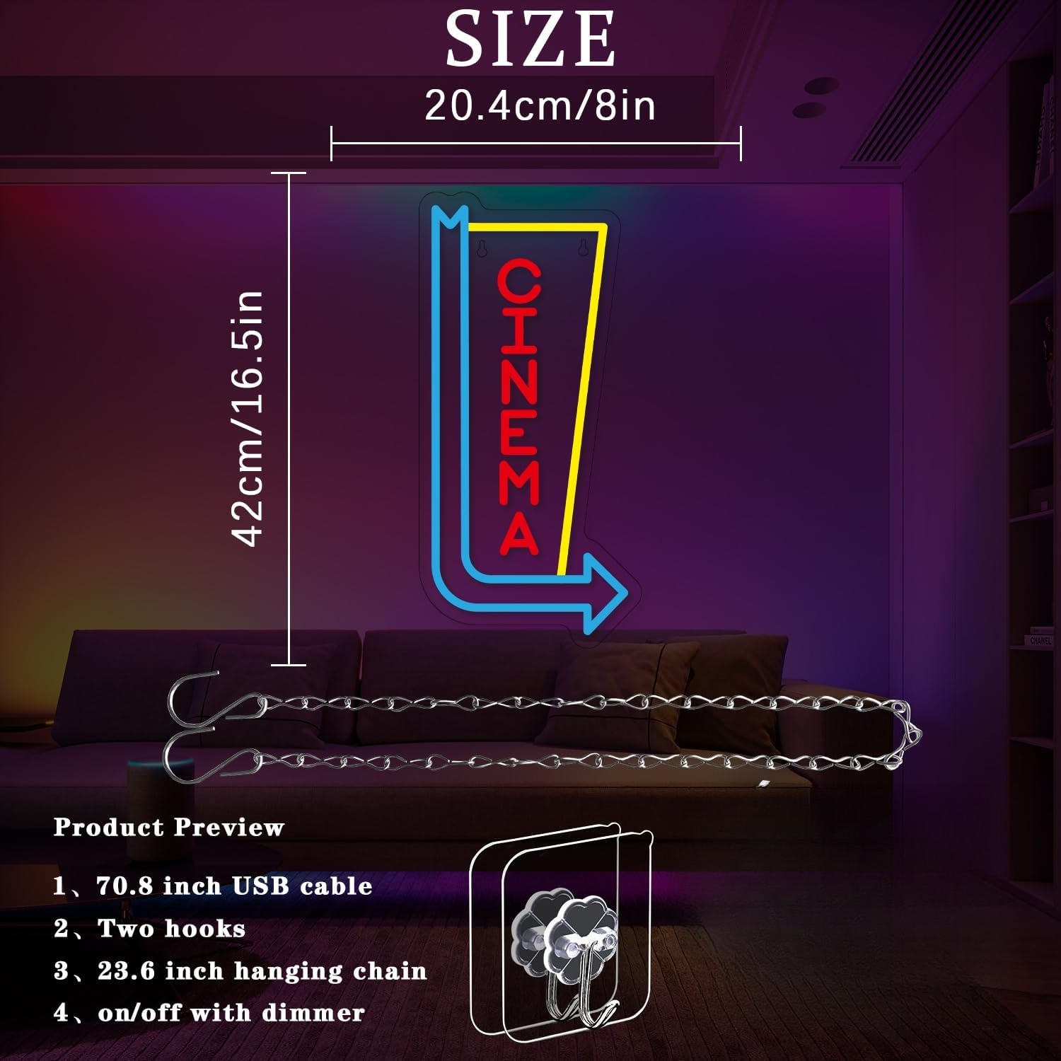 Cinema Neon Sign USB Dimmable  - Home Cinema Wall Lights บทวิจารณ์และราคา