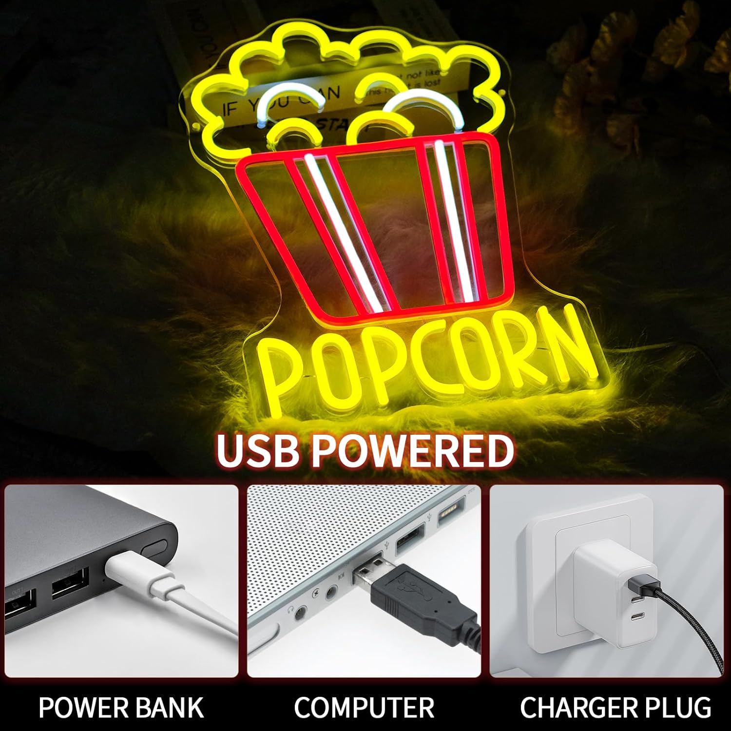 Popcorn Neon Sign Dimmable Foo - Home Cinema Food บทวิจารณ์และราคา