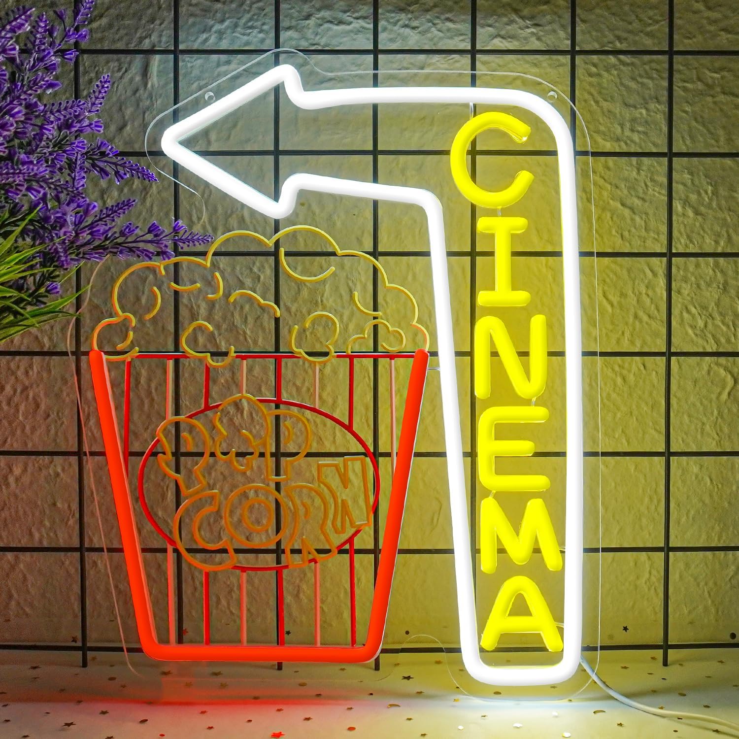 Cinema Arrow Neon Sign Popcorn - Home Cinema Wall Lights บทวิจารณ์และราคา