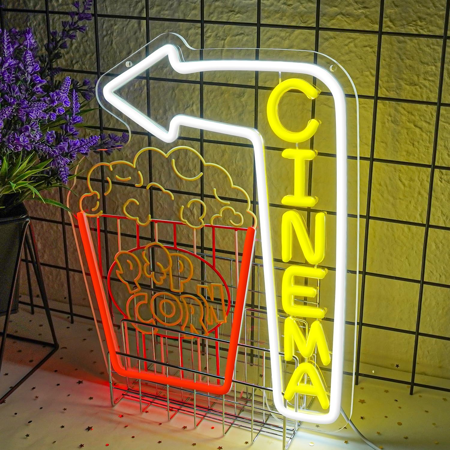 Cinema Arrow Neon Sign Popcorn - Home Cinema Wall Lights บทวิจารณ์และราคา