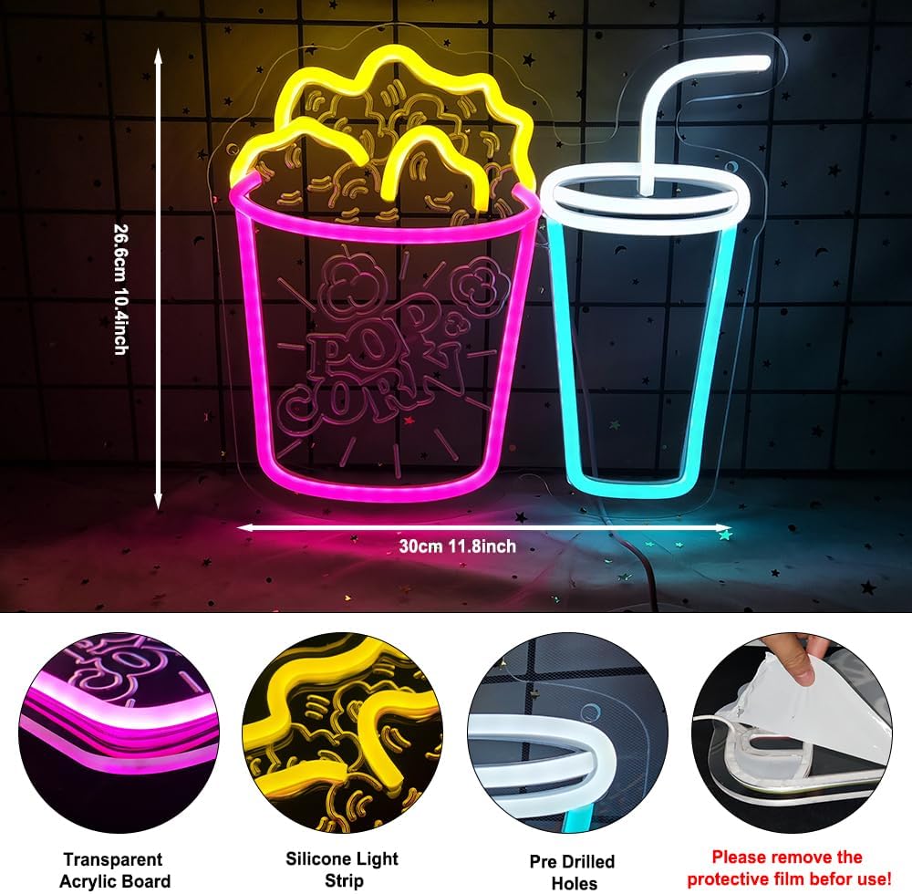 Popcorn Neon Sign LED Neon Lig - Home Cinema Wall Lights บทวิจารณ์และราคา